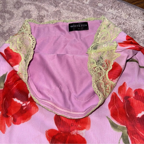 White Fox Small Pink Red Green Floral Lace Strapless Mini Tube Bodycon Dress - Picture 4 of 6